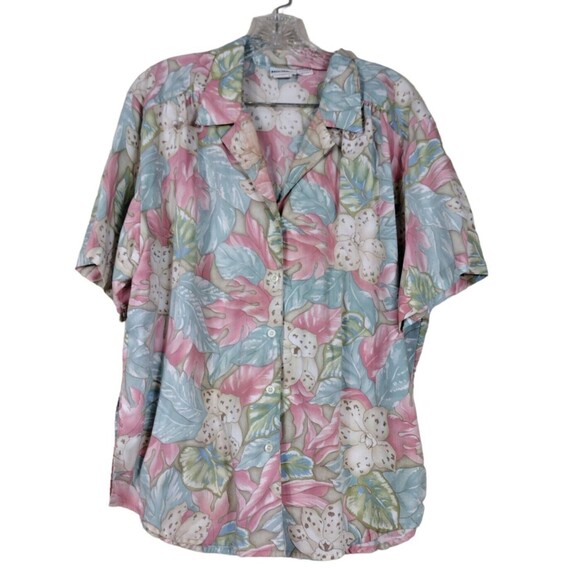 Vintage Koret Hawaiian Shirt Womens Large Floral Short Sleeve Button Up Collar - Picture 1 of 5